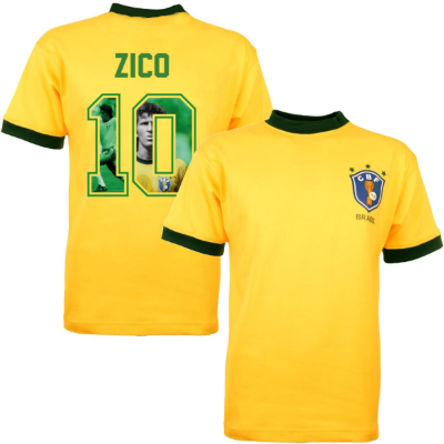 Brazilie retro voetbalshirt WK 1982 + Zico 10 (Photo Style) afbeelding